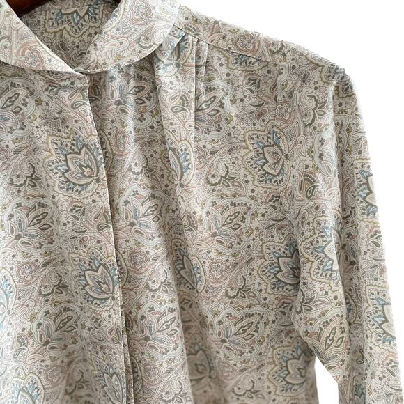 Vintage pastel paisley floral Peter Pan rounded collar button down blouse size S - Picture 3 of 8